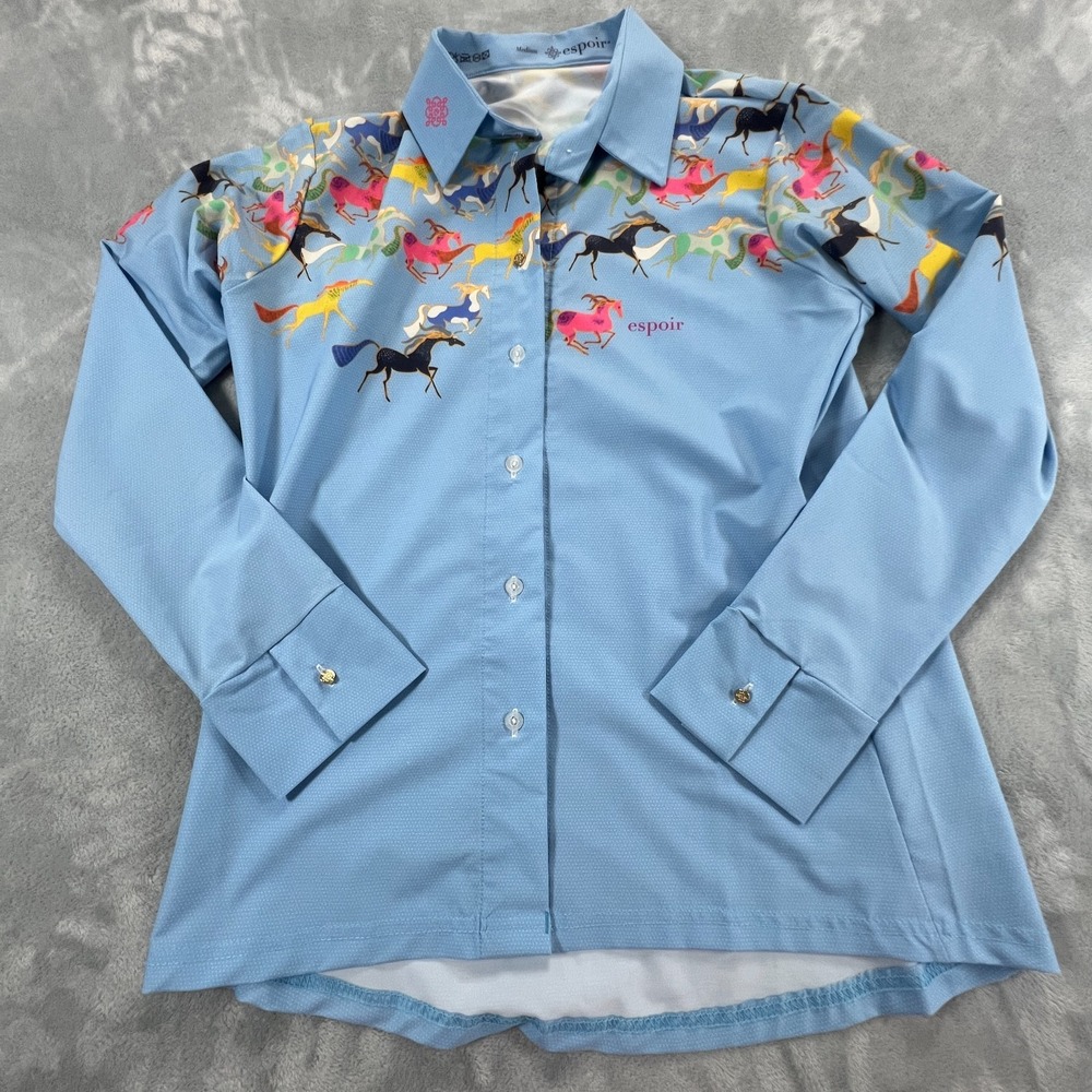 Espoir Equestrian Button Up Shirt Womens M Performance Horse Riding Western Blue - Picture 4 of 14